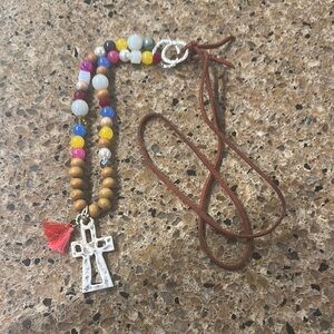 plunder Colorful Beaded Necklace with Cross Pendant